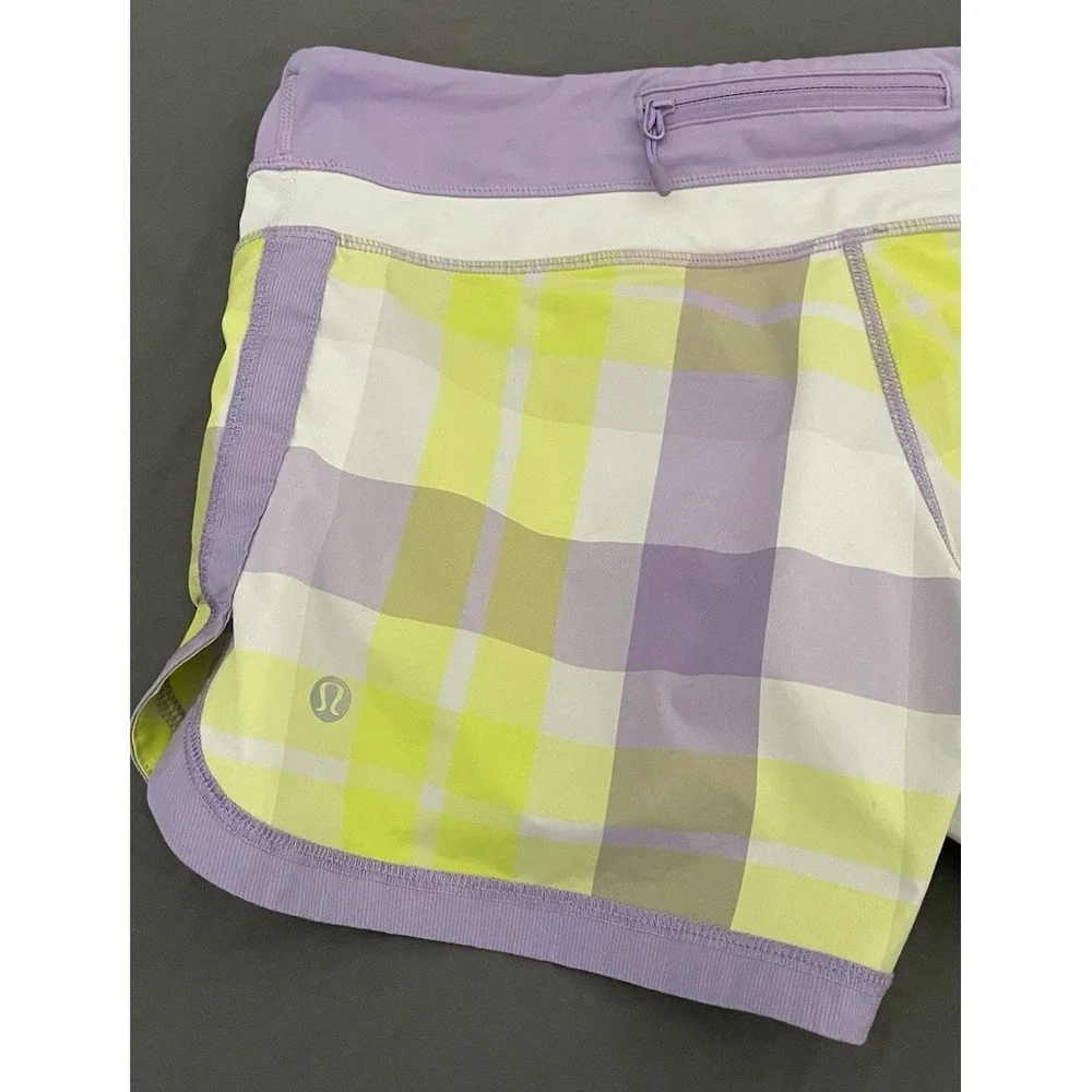 Lululemon Athletic Y2K Run Shorts Womens Size 6 Foxy Plaid Purple Yellow